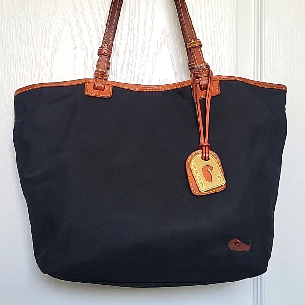 SOLD - pls see note in description DOONEY & BOURKE black nylon/leather trim tote